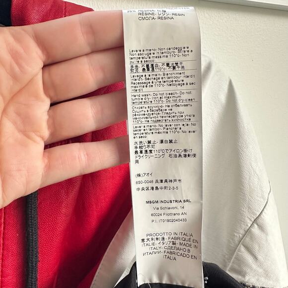 MSGM Faux Leather Sz 10 Large Snake Print Bomber Jacket IT 44 Black Red Designer - Picture 11 of 12